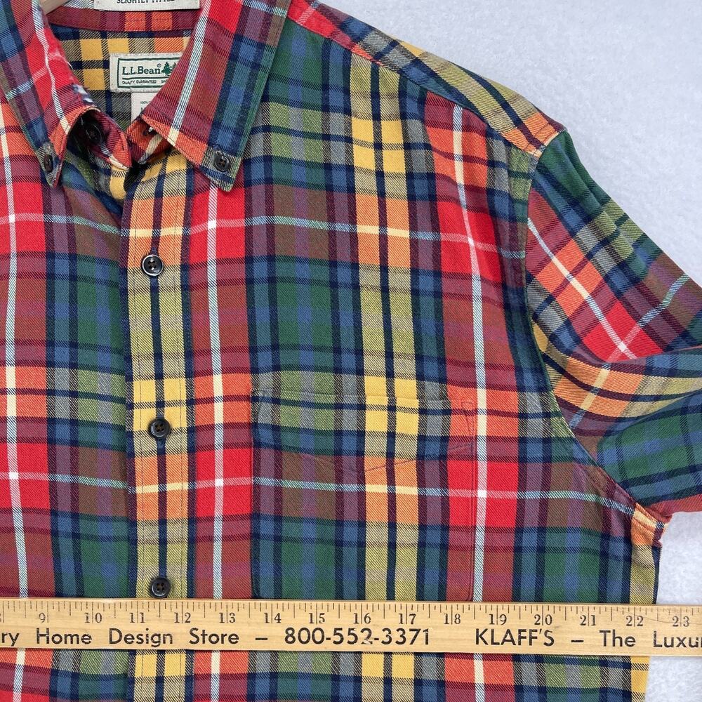 LL BEAN Shirt Mens M Scotch Plaid Flannel Slightly Fitted Button Down Red Green - Picture 11 of 14